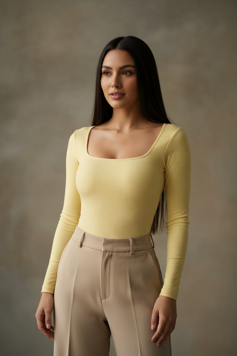 Body Manga Larga Amarillo Bebé