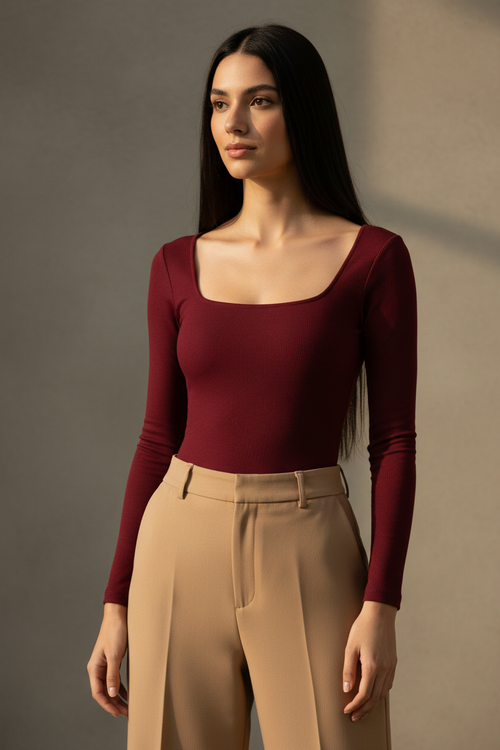 Body Manga Larga Vinotinto
