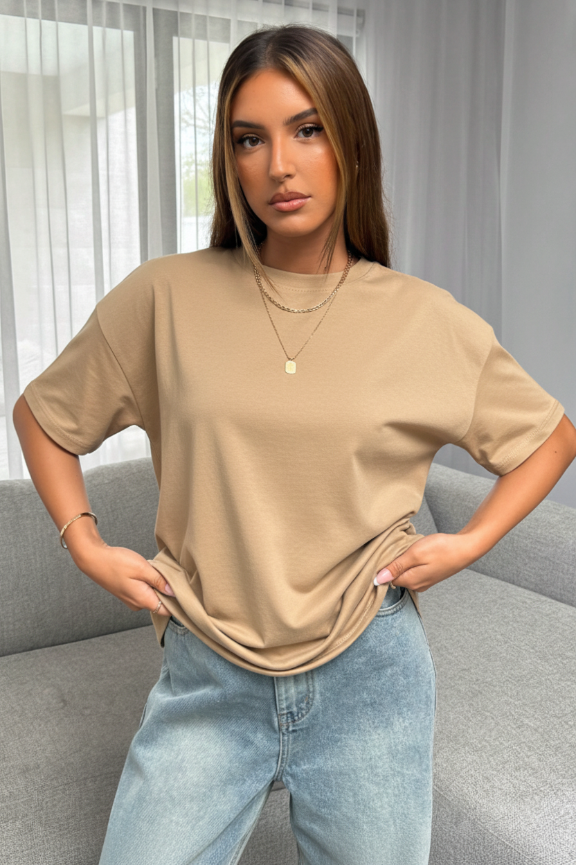 Camiseta Oversize Camel/Beige